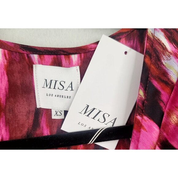 Misa Los Angeles Amina Mini Wrap Dress Pink Red Abstract Short Sleeve USA XS - Picture 3 of 12